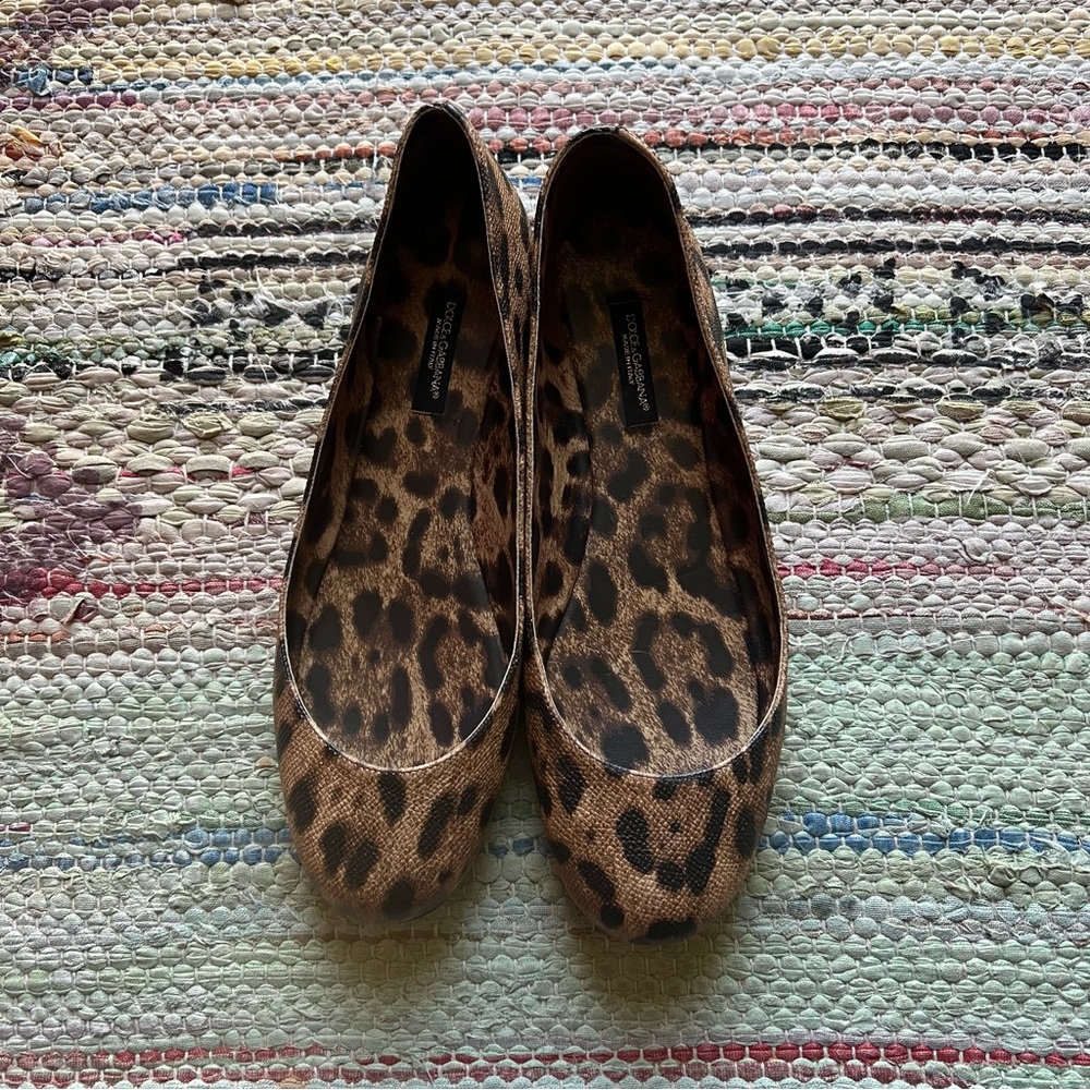 Dolce & Gabbana Brown Leopard Print Leather Ballet Flats